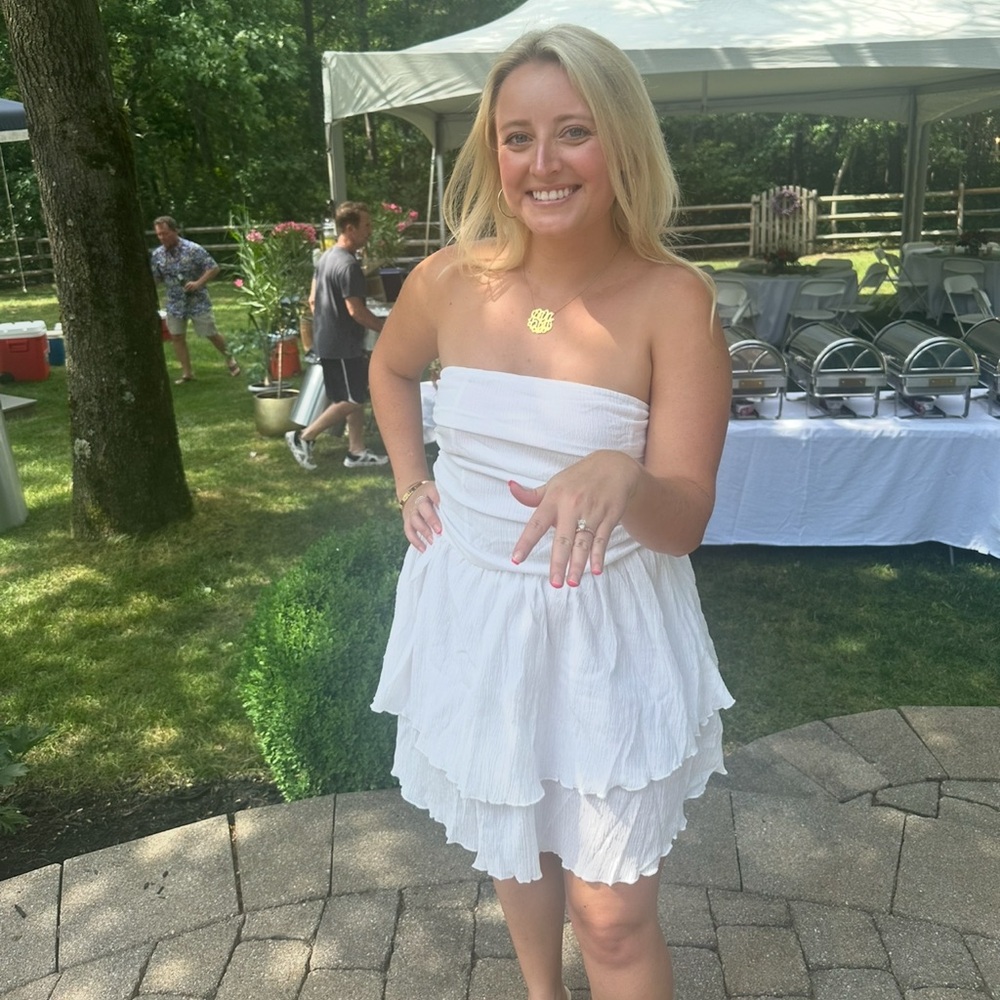 Cider White Strapless Ruffle Dress